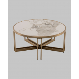 Журнальный столик Алиада 90х90 см светлая керамика сталь шампань