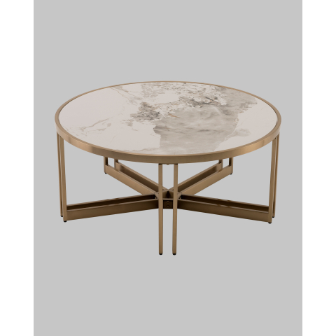 Журнальный столик Алиада 90х90 см светлая керамика сталь шампань