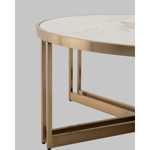 Журнальный столик Алиада 90х90 см светлая керамика сталь шампань