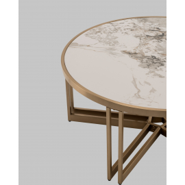 Журнальный столик Алиада 90х90 см светлая керамика сталь шампань