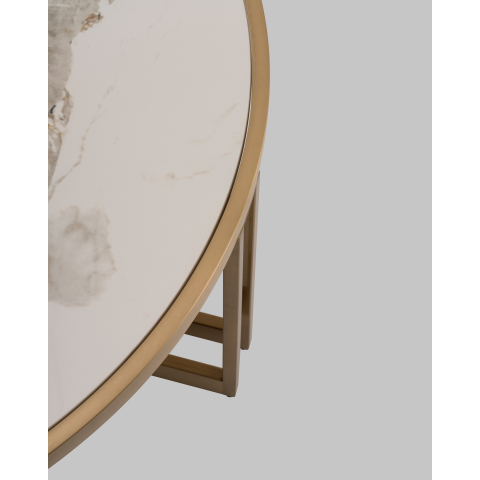 Журнальный столик Алиада 90х90 см светлая керамика сталь шампань