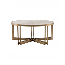 Журнальный столик Алиада 90х90 см светлая керамика сталь шампань