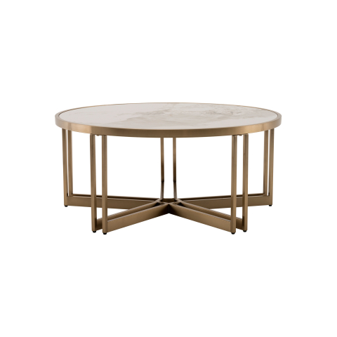 Журнальный столик Алиада 90х90 см светлая керамика сталь шампань