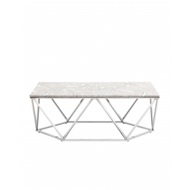 Журнальный столик Авалон 122*66 серый мрамор сталь серебро