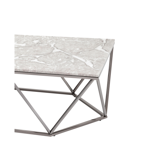 Журнальный столик Авалон 122*66 серый мрамор сталь темный хром