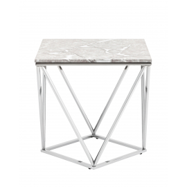 Журнальный столик Авалон 61*61 серый мрамор сталь серебро