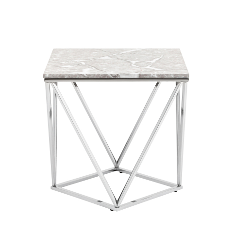 Журнальный столик Авалон 61*61 серый мрамор сталь серебро