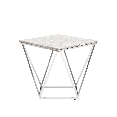 Журнальный столик Авалон 61*61 серый мрамор сталь серебро