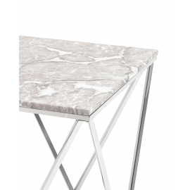 Журнальный столик Авалон 61*61 серый мрамор сталь серебро