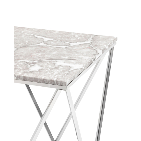 Журнальный столик Авалон 61*61 серый мрамор сталь серебро