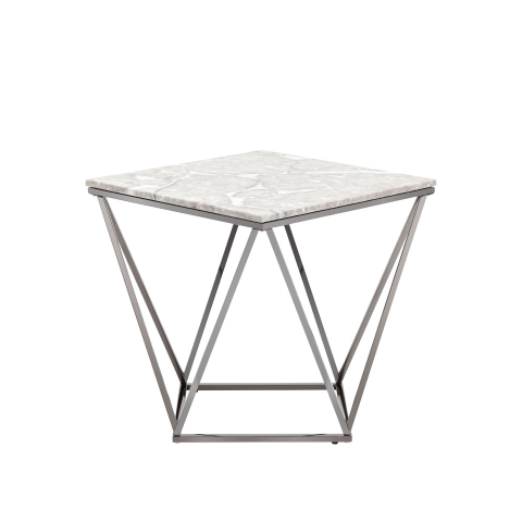 Журнальный столик Авалон 61*61 серый мрамор сталь темный хром