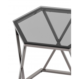Журнальный столик Круз 48*42 стекло smoke сталь темный хром