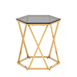 Журнальный столик Круз 48*42 стекло smoke сталь золото
