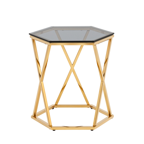 Журнальный столик Круз 48*42 стекло smoke сталь золото