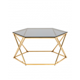 Журнальный столик Круз 93*80 стекло smoke сталь золото