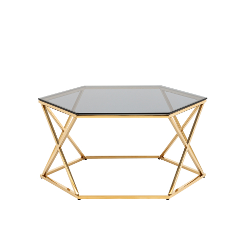 Журнальный столик Круз 93*80 стекло smoke сталь золото