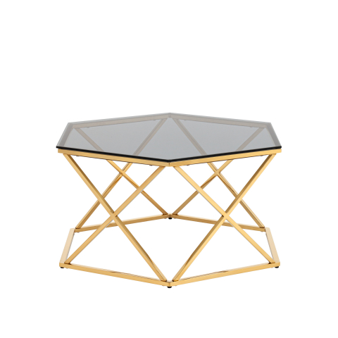 Журнальный столик Круз 93*80 стекло smoke сталь золото