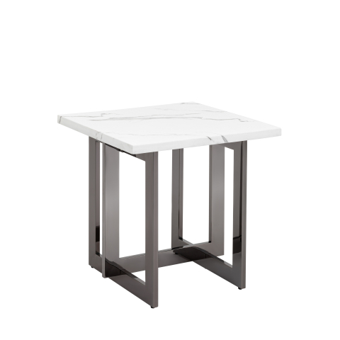 Журнальный столик Нэйтан 61*61 белый мрамор сталь темный хром